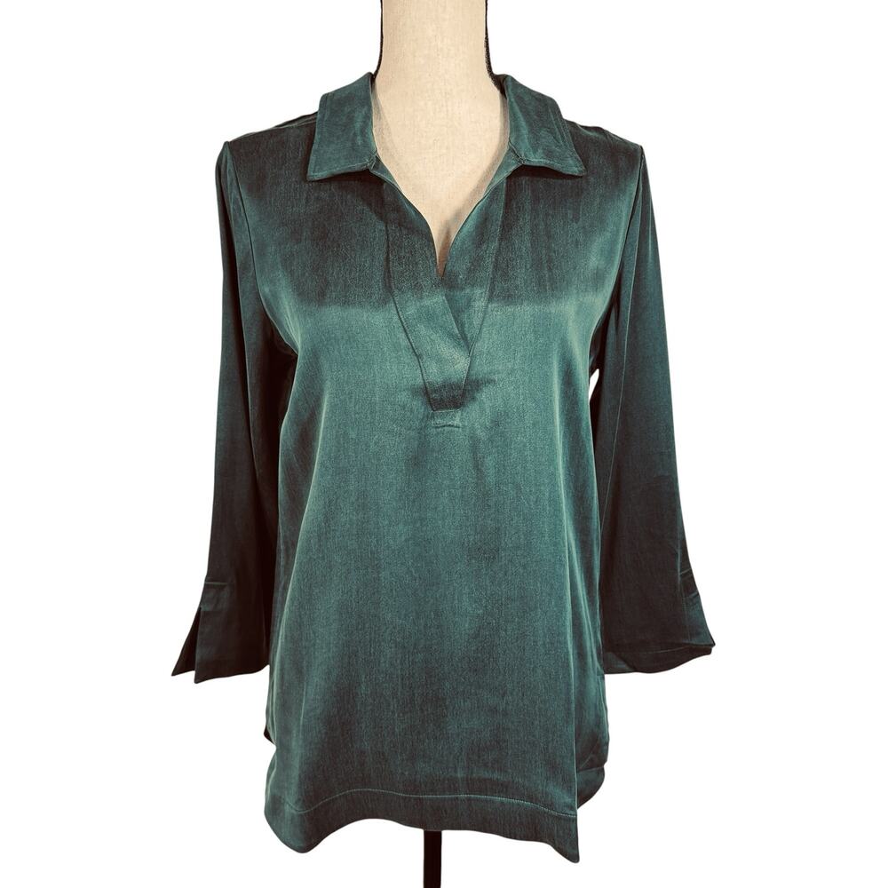 Haven Well Within Small Pajama Top V-Neck Collared 3/4 Sleeves Pullover Hi-Low